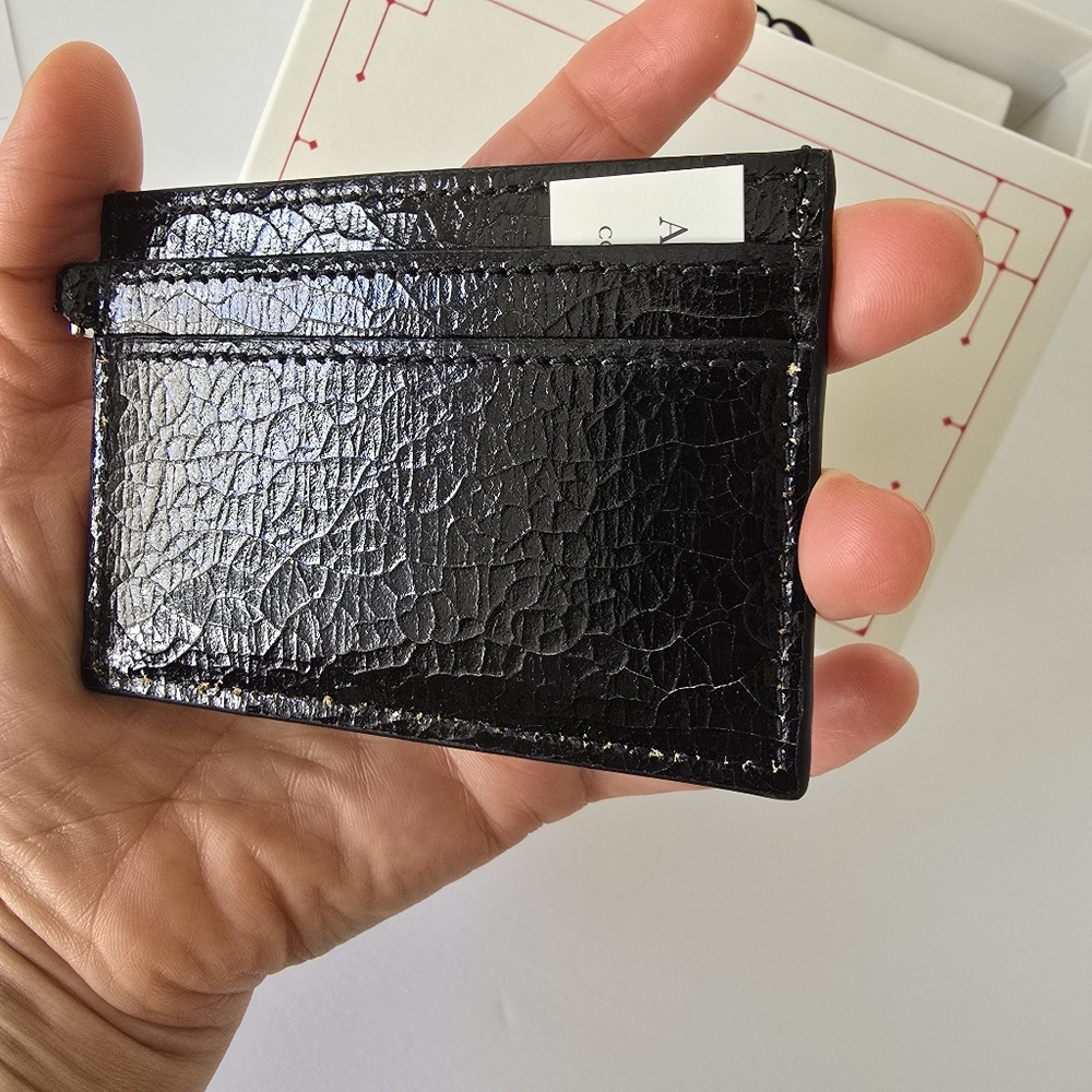 Alexander McQueen T-Bar Cracked Leather Card Holder Black - Picture 4 of 8